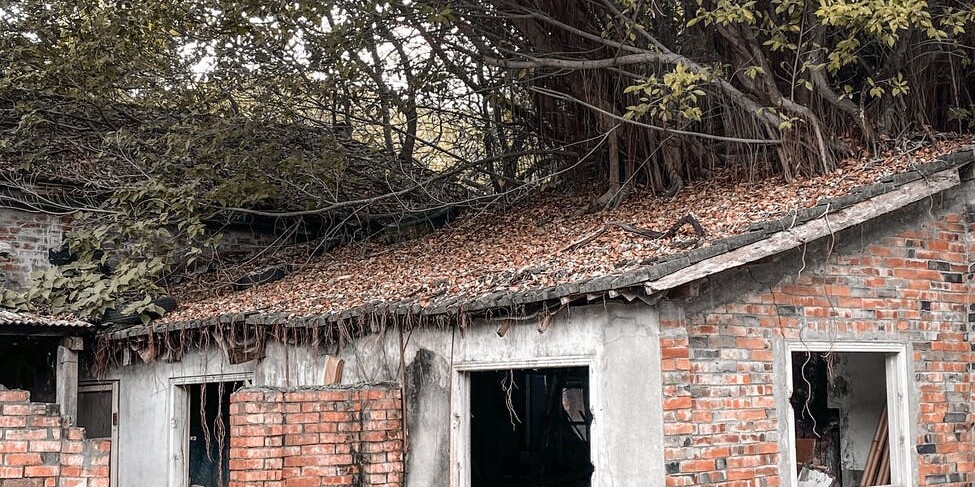 exterior of damaged house