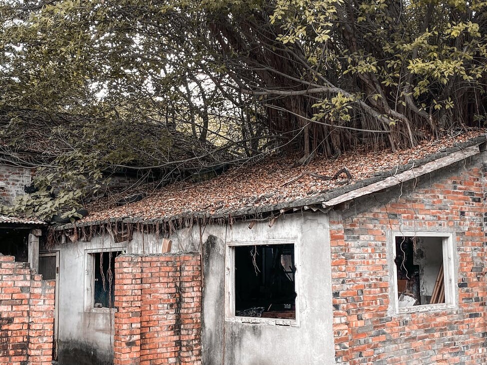 exterior of damaged house