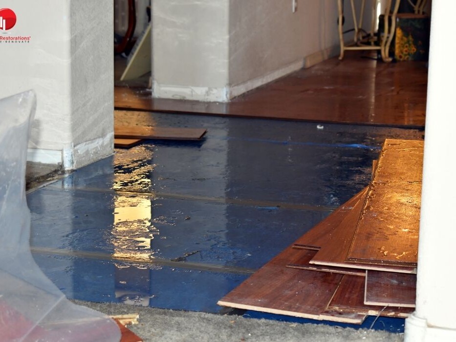 floor and subfloor with flooding